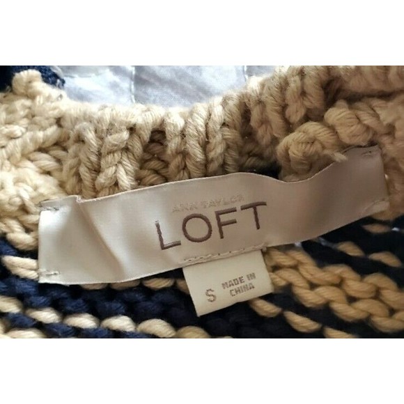 The Loft Women 100% Cotton Beige Chunky Knit Sweater Heavy Weight Back Zip S EUC - Picture 4 of 7